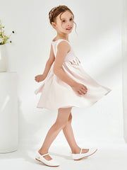 Cute Square Pleated Knee-Length Girl's Dress with Bow Rose Petal
