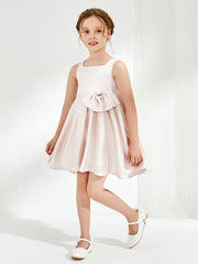 Cute Square Pleated Knee-Length Girl's Dress with Bow Rose Petal
