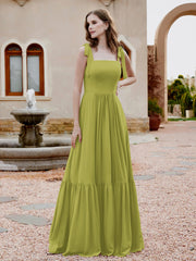 Square Neckline Ruched Chiffon Floor-length Dress Clover