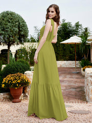 Square Neckline Ruched Chiffon Floor-length Dress Clover