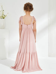 Elegant A-Line Bow Ruffle Junior Bridesmaid Dresses Dusty Rose