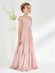 Elegant A-Line Bow Ruffle Junior Bridesmaid Dresses Dusty Rose