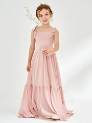 Elegant A-Line Bow Ruffle Junior Bridesmaid Dresses Dusty Rose