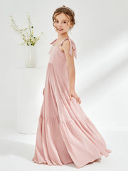 Elegant A-Line Bow Ruffle Junior Bridesmaid Dresses Dusty Rose