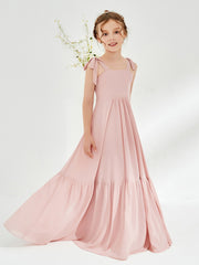 Elegant A-Line Bow Ruffle Junior Bridesmaid Dresses Dusty Rose