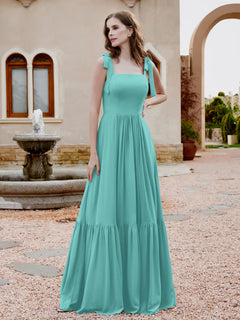 Square Neckline Ruched Chiffon Floor-length Dress Spa