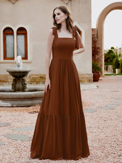 Square Neckline Ruched Chiffon Floor-length Dress Terracotta