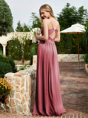 Spaghetti Straps V-neck Chiffon Dress With Slit Cinnamon Rose
