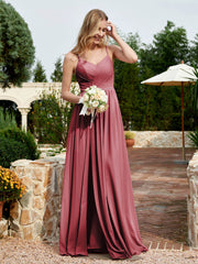 Spaghetti Straps V-neck Chiffon Dress With Slit Cinnamon Rose