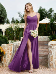 Spaghetti Straps V-neck Chiffon Dress With Slit Grape