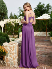 Spaghetti Straps V-neck Chiffon Dress With Slit Grape