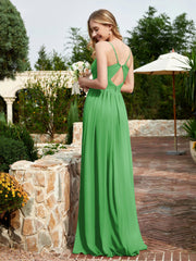 Spaghetti Straps V-neck Chiffon Dress With Slit Green