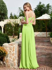 Spaghetti Straps V-neck Chiffon Dress With Slit Lime Green