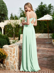 Spaghetti Straps V-neck Chiffon Dress With Slit Mint Green Plus Size