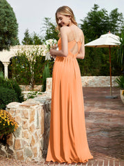 Spaghetti Straps V-neck Chiffon Dress With Slit Orange