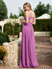 Spaghetti Straps V-neck Chiffon Dress With Slit Orchid