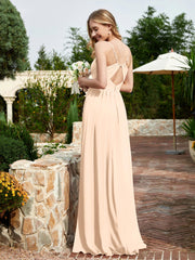 Spaghetti Straps V-neck Chiffon Dress With Slit Peach