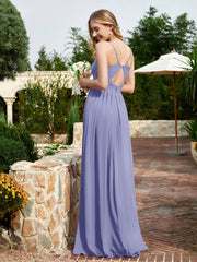Spaghetti Straps V-neck Chiffon Dress With Slit Periwinkle