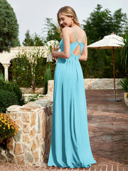 Spaghetti Straps V-neck Chiffon Dress With Slit Pool