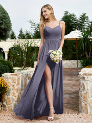 Spaghetti Straps V-neck Chiffon Dress With Slit Stormy