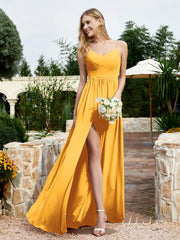 Spaghetti Straps V-neck Chiffon Dress With Slit Tangerine