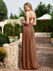 Spaghetti Straps V-neck Chiffon Dress With Slit Terracotta