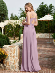 Spaghetti Straps V-neck Chiffon Dress With Slit Vintage Mauve