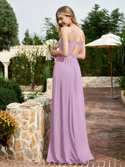 Spaghetti Straps V-neck Chiffon Dress With Slit Wisteria