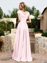 Cap Sleeve V-neck Satin Dress With Pocket Blushing Pink