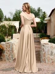 Cap Sleeve V-neck Satin Dress With Pocket Champagne