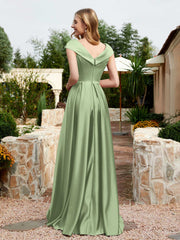 Cap Sleeve V-neck Satin Dress With Pocket Dusty Sage