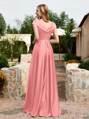 Cap Sleeve V-neck Satin Dress With Pocket Flamingo