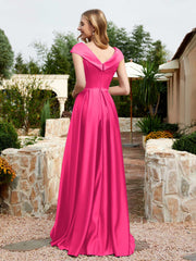Cap Sleeve V-neck Satin Dress With Pocket Fuchsia