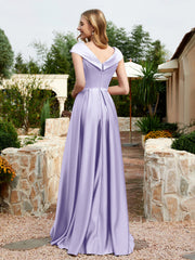 Cap Sleeve V-neck Satin Dress With Pocket Lavender