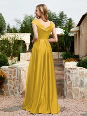 Cap Sleeve V-neck Satin Dress With Pocket Marigold