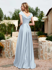 Cap Sleeve V-neck Satin Dress With Pocket Mist