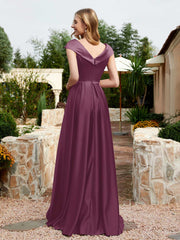 Cap Sleeve V-neck Satin Dress With Pocket Mulberry