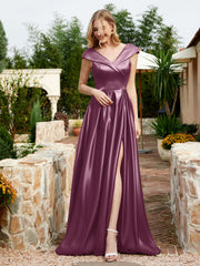 Cap Sleeve V-neck Satin Dress With Pocket Mulberry
