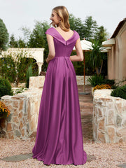 Cap Sleeve V-neck Satin Dress With Pocket Orchid