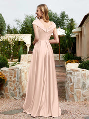 Cap Sleeve V-neck Satin Dress With Pocket Pearl Pink