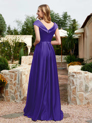 Cap Sleeve V-neck Satin Dress With Pocket Regency