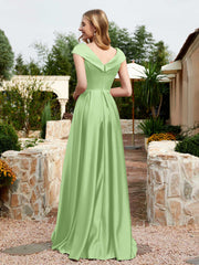 Cap Sleeve V-neck Satin Dress With Pocket Sage