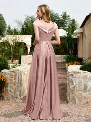 Cap Sleeve V-neck Satin Dress With Pocket Vintage Mauve