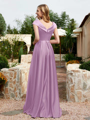 Cap Sleeve V-neck Satin Dress With Pocket Wisteria