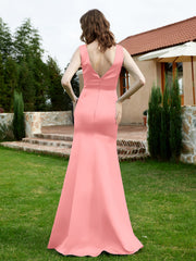 Plunging V-Neck Satin Dress With Slit Flamingo