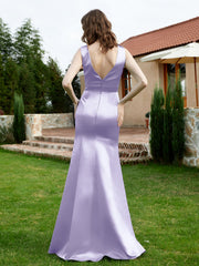 Plunging V-Neck Satin Dress With Slit Lavender