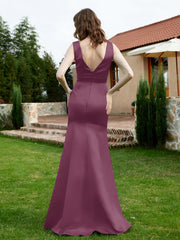 Plunging V-Neck Satin Dress With Slit Mulberry