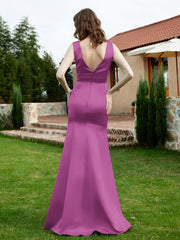 Plunging V-Neck Satin Dress With Slit Orchid
