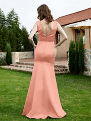 Plunging V-Neck Satin Dress With Slit Papaya