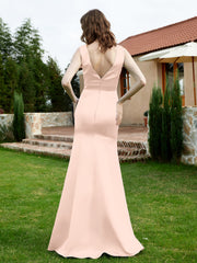 Plunging V-Neck Satin Dress With Slit Pearl Pink